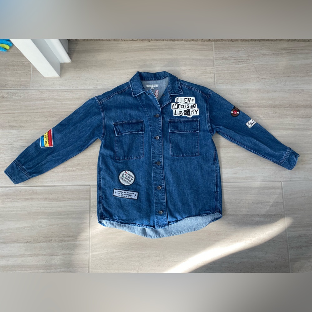 MOUSSY (Shirt Jacket), Denim Jacket, with Artistic Patchwork Design